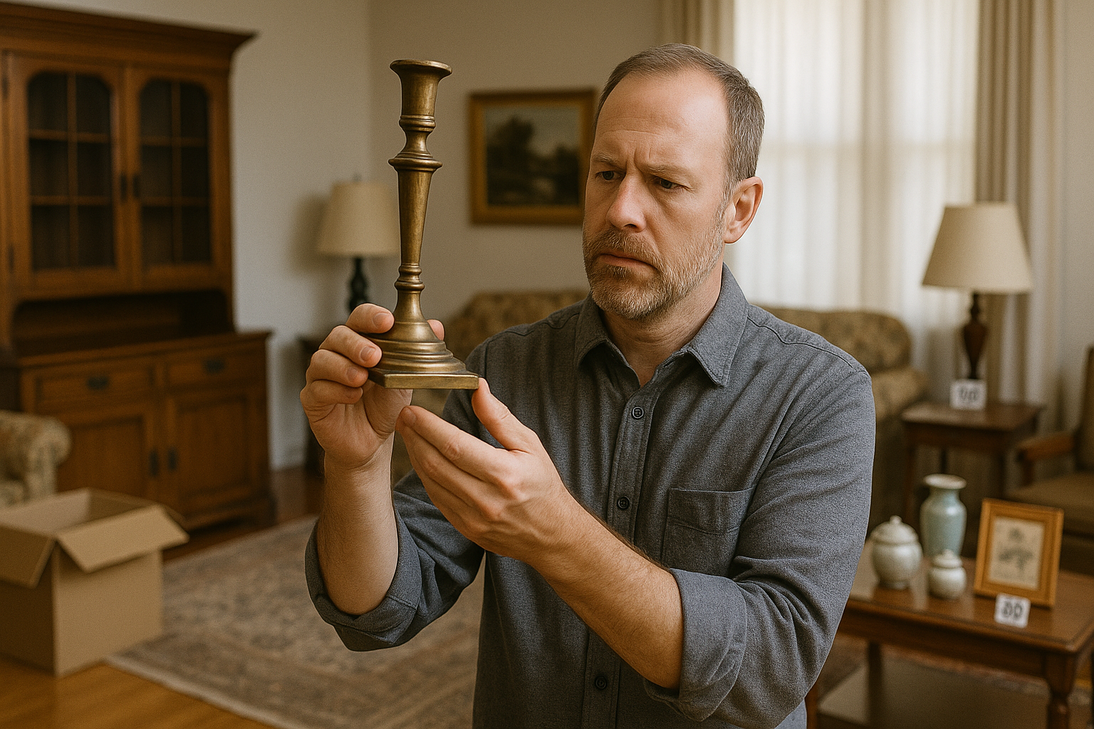 Todd examining an item in a client’s estate
