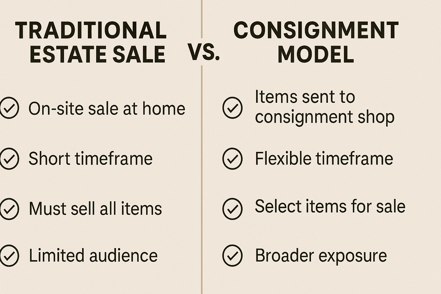 Comparison graphic: “Traditional Estate Sale vs. Consignment Model”