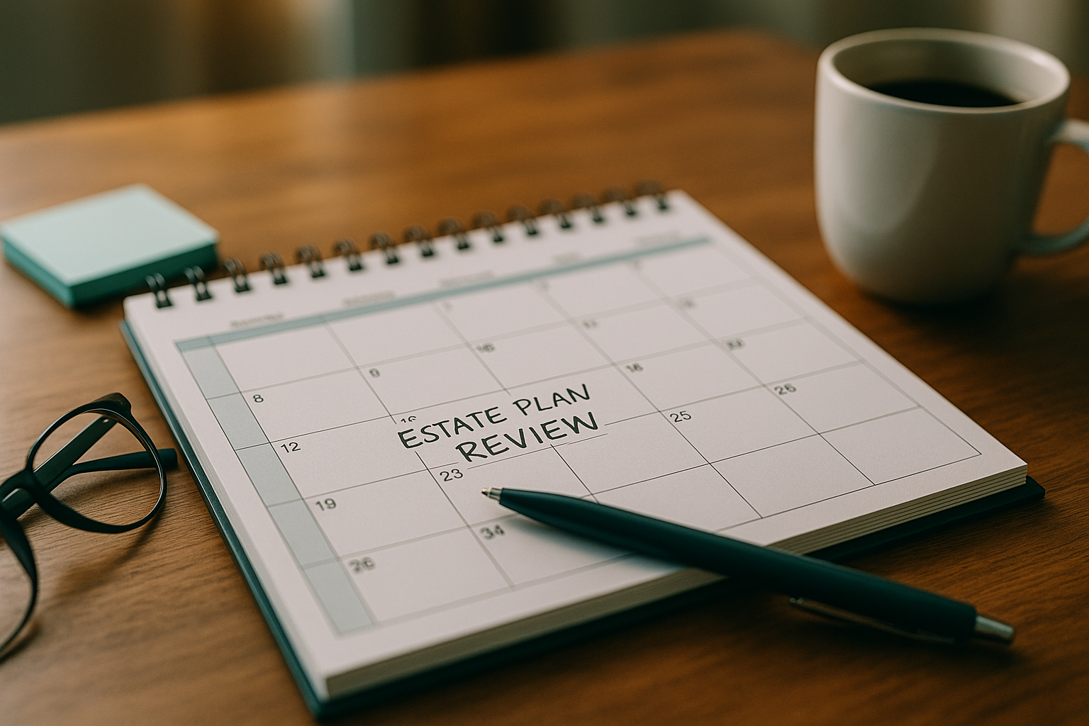 Calendar marked “Estate Plan Review”